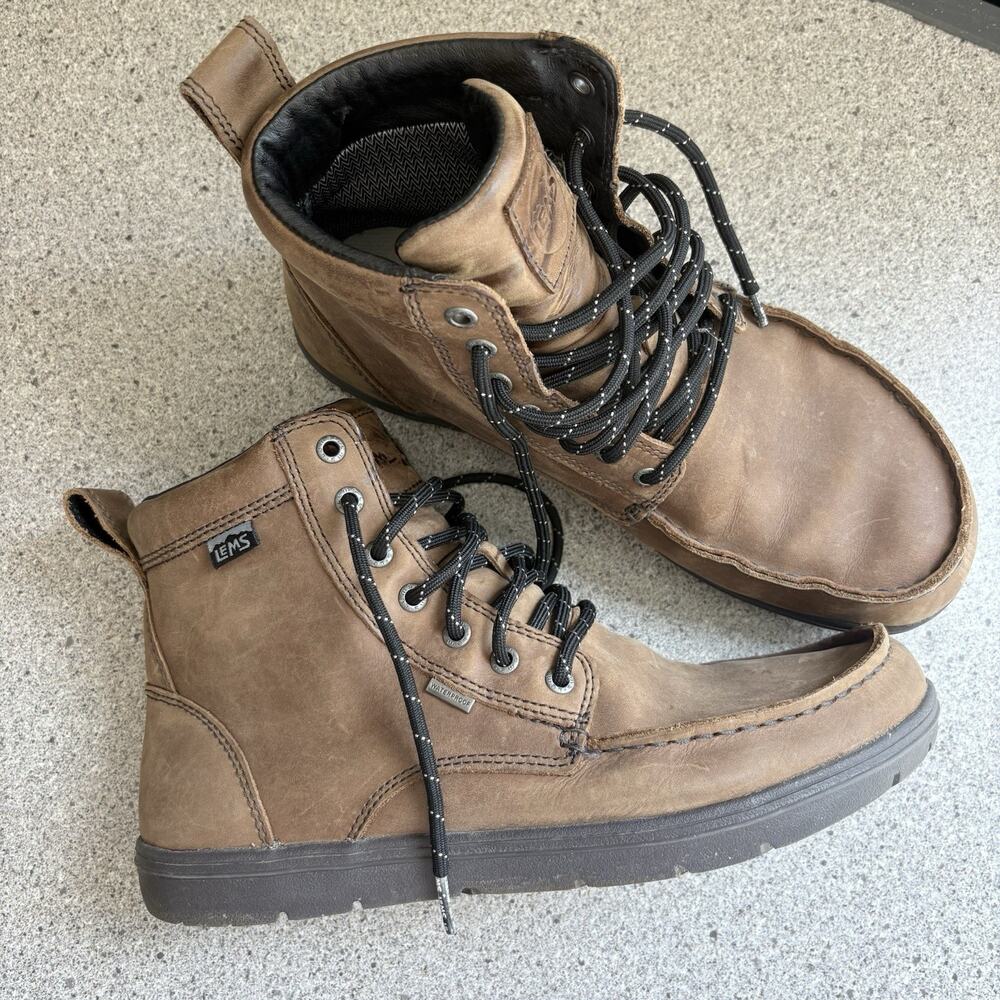 Lems Boulder Waterproof Weathered Umber Leather Boot Brown Mens Size 11.5